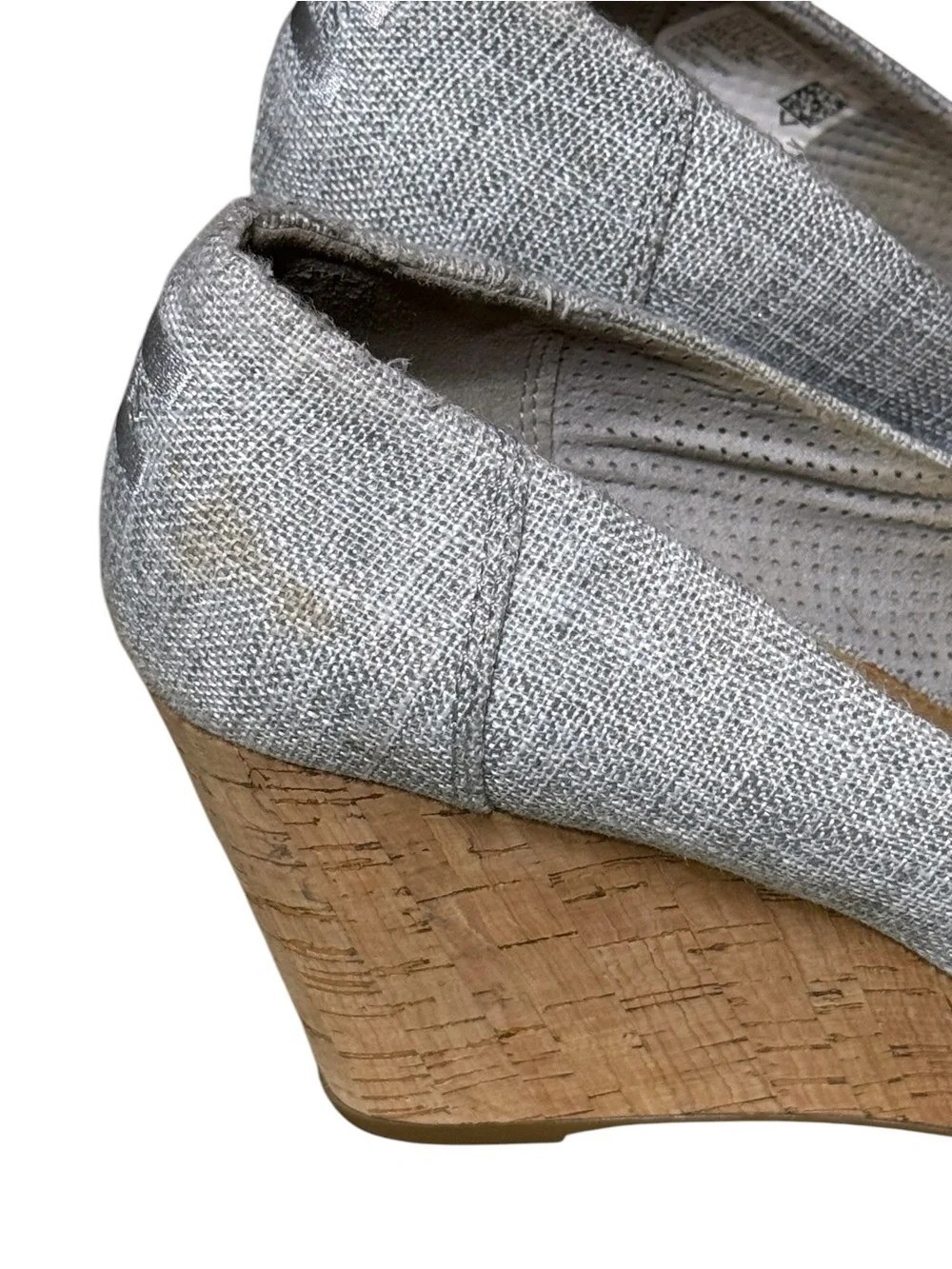 TOMS Women's Shoes Gray Fabric Stella Peep-Toe Wedges Size 9.5